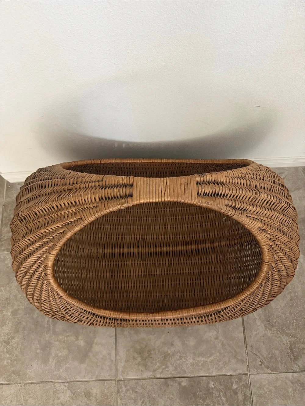 Vintage French Crescent Woven Rattan Basket - Baby Bed